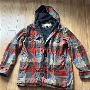 L.L. Bean Men's Orange and Brown Plaid Hooded Jacket